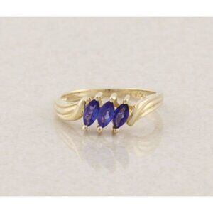 14k Yellow Gold Natural Purple Tanzanite Ring Size 5 1/4